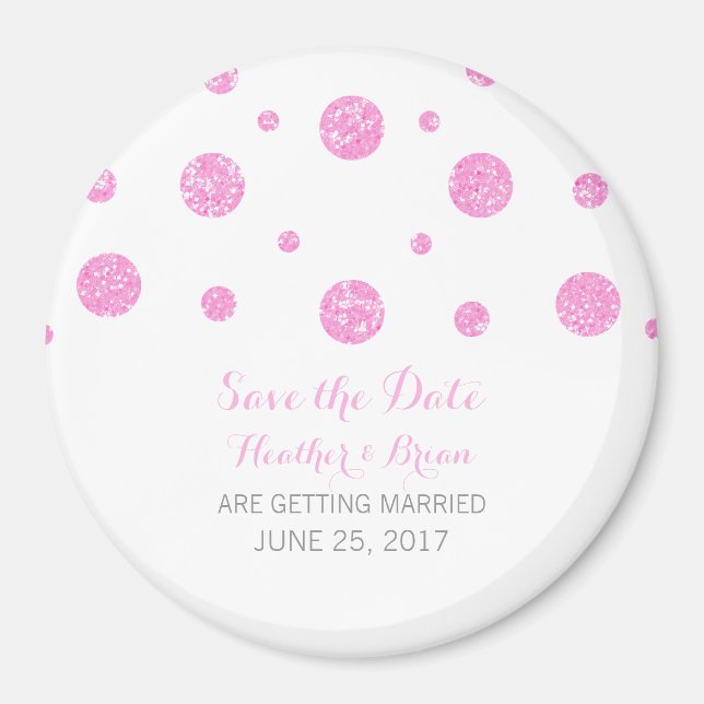 Imã salve a data de Confetti Glitter Rosa (Frente)