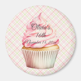 Imã salve a data de Cupcake de Aquarela Rosa