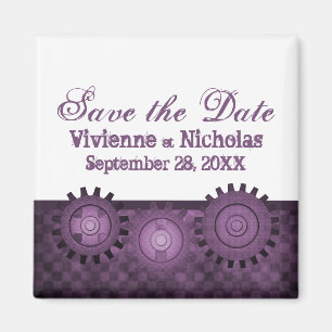 Imã salve a data de engrenagens com véu, púrpura