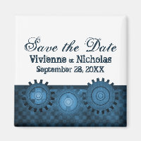 Imã salve a data de engrenagens Steampunk, azul