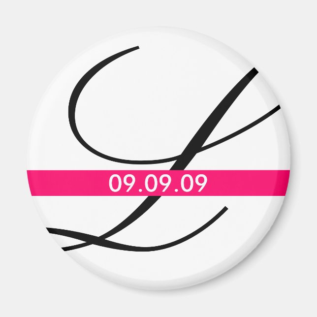 Imã salve a data de faixa rosa monograma (Frente)