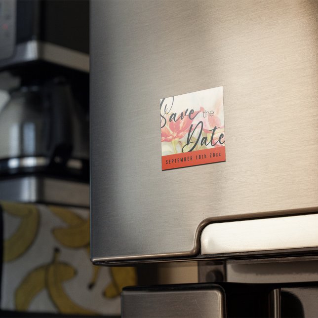 Imã salve a data de Flores Vermelhas (Red Flowers Save the Date Magnet)