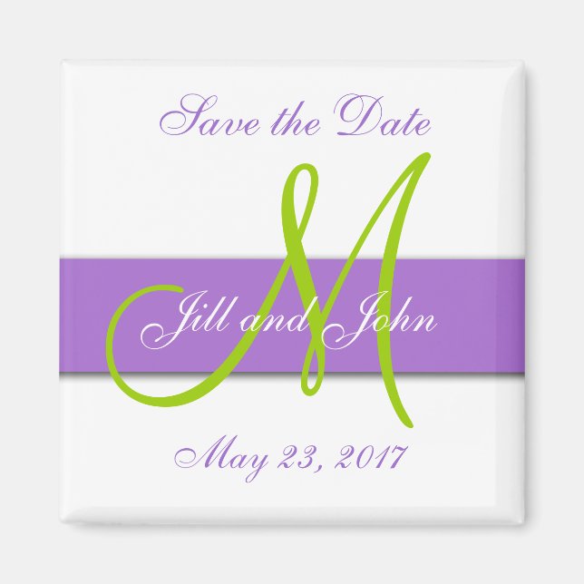 Imã salve a data de Monograma Verde Roxo (Frente)