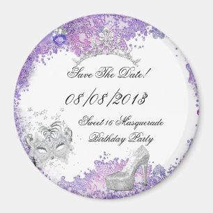 Imã Salve A Data Doce 16 Mascarada Purple White 2