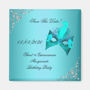 Imã Salve A Data Doce 16 Quinceanera Mascarada Azul Te