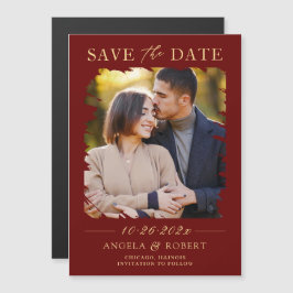 Imã salve a data Dourada de Fotos Vermelha Burgund