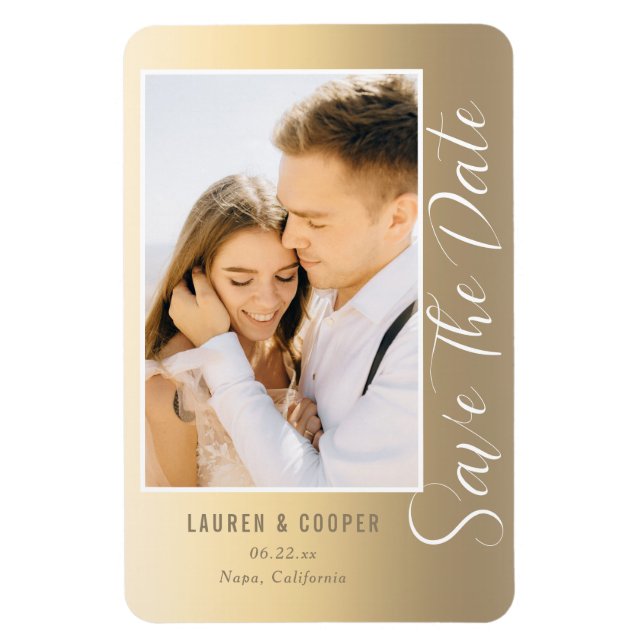 Ímã Salve A Data Dourada Do Casamento Moderno Do Na mo (Vertical)