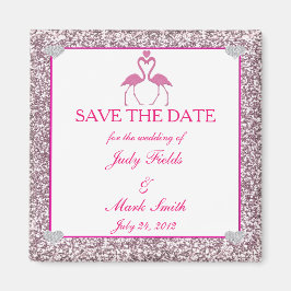 Imã salve a data Flamingo, de cor rosa, com brilho