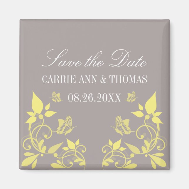 Imã salve a data Floral da Borboleta, Amarelo (Frente)