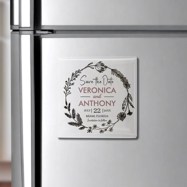Imã salve a data Floral Elegante (Personalize this floral save the date magnet—easy to display and a perfect reminder for your guests!)