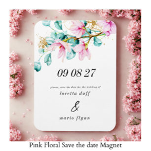 Ímã Salve a data Floral Rosa