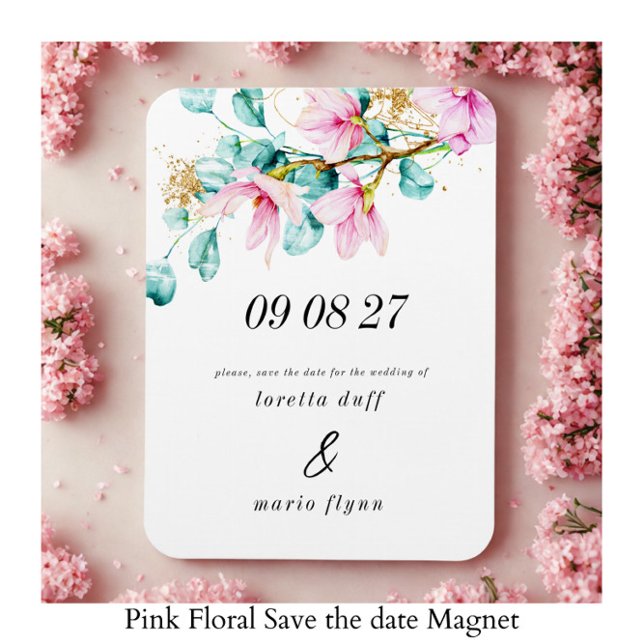 Ímã Salve a data Floral Rosa (Criador carregado)