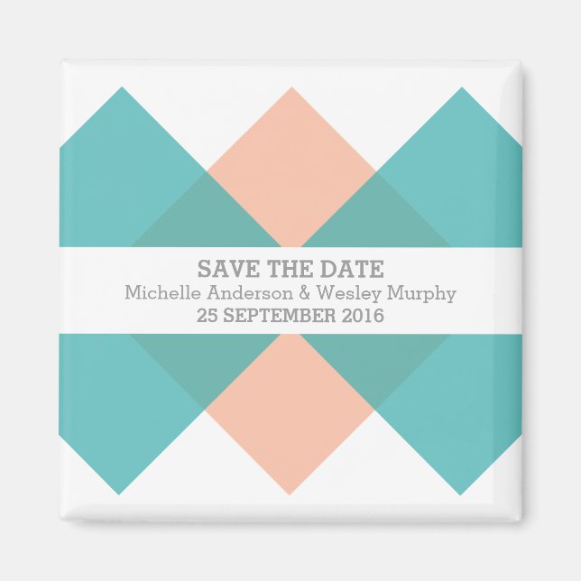 Imã salve a data Geométrica de Teal Coral (Frente)