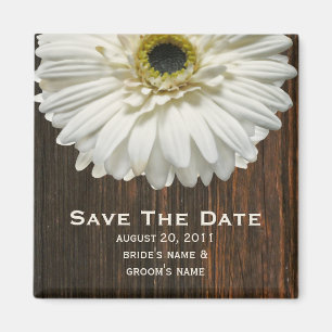Imã salve a data - Gerbera branco & Barnwood