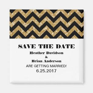 Imã salve a data Glitter Chevron, Dourada