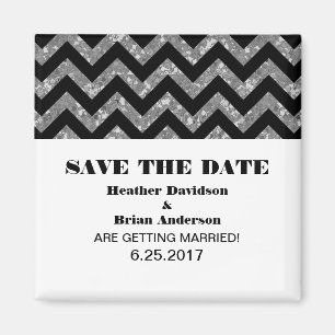 Imã salve a data Glitter Chevron, Prata