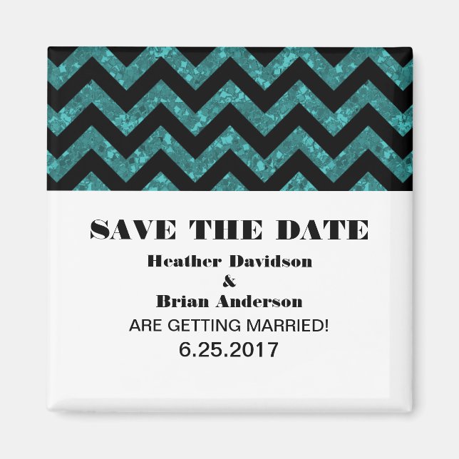 Imã salve a data Glitter Chevron, Teal (Frente)