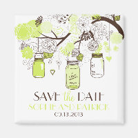Imã salve a data Green Mason Jars & Flowers