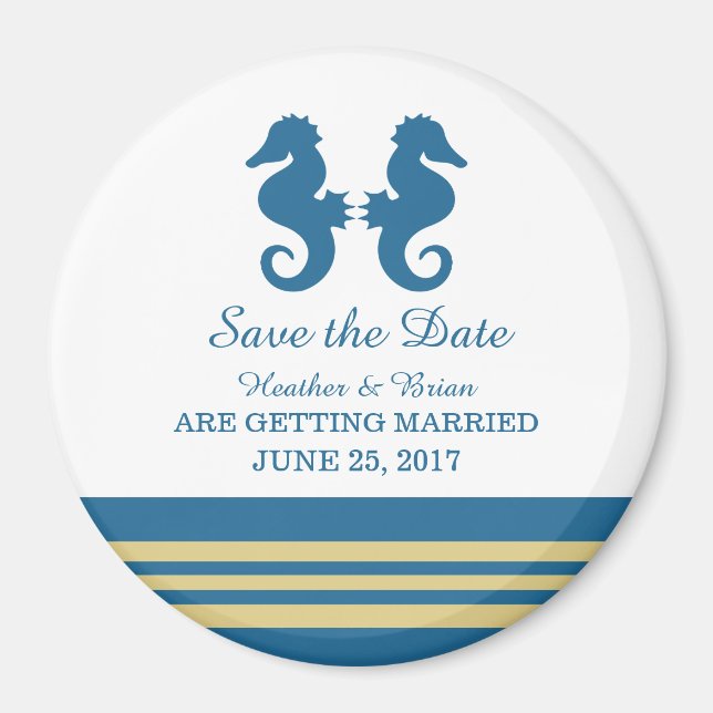 Imã salve a data marítima Dourada azul (Frente)