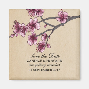 Imã salve a data Pink Vintage Cherry Blossoms