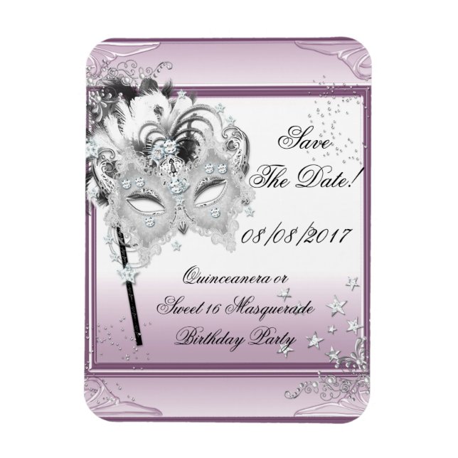 Ímã Salve A Data Quinceanera Doce 16 Máscara (Vertical)