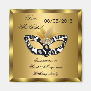 Imã Salve A Data Quinceanera Doce 16 Mascarada Dourado