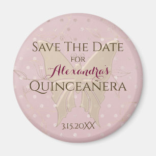 Imã Salve a Data Quinceanera em Rose Gold