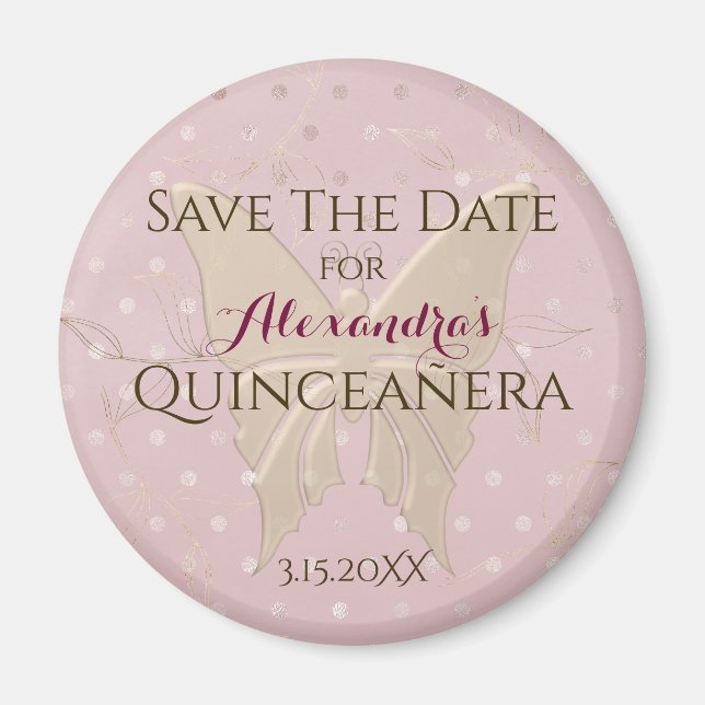 Imã Salve a Data Quinceanera em Rose Gold (Frente)