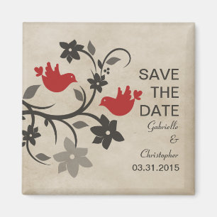 Imã salve a data Red Floral Lovebird