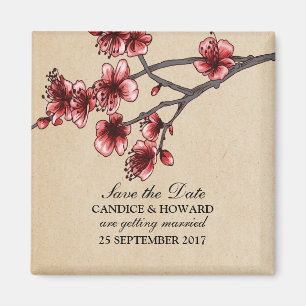 Imã salve a data Red Vintage Cherry Blossoms