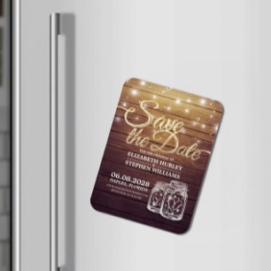 Ímã Salve A Data Rústica Da Madeira Mason Jar String L