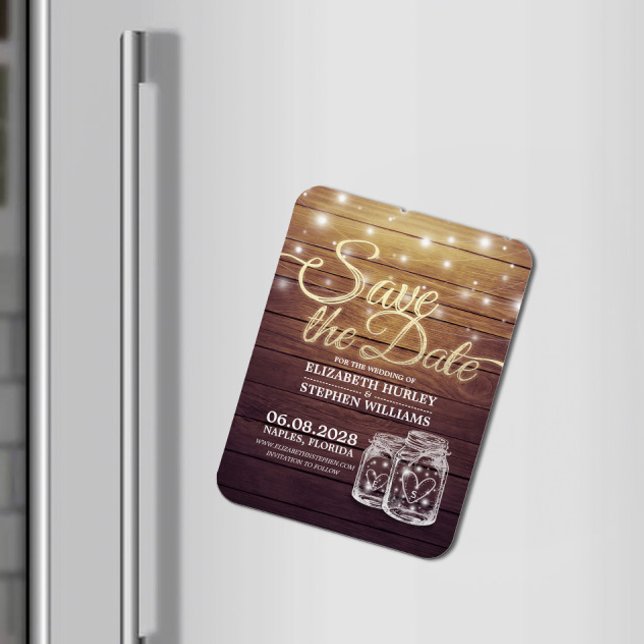 Ímã Salve A Data Rústica Da Madeira Mason Jar String L (Criador carregado)