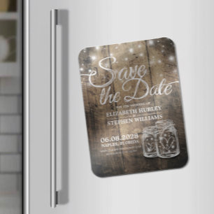 Ímã Salve A Data Rústica Da Madeira Mason Jar String L