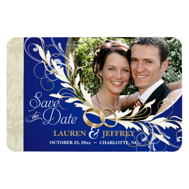 Ímã Salve a data - Sapphire Blue & Sage Photo Magnets (Horizontal)
