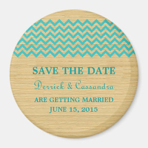 Imã salve a data Teal Rustic Chevron