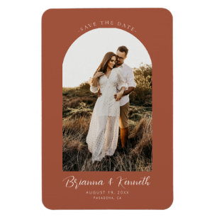 Ímã Salve a Data Terracotta com Foto em Arch