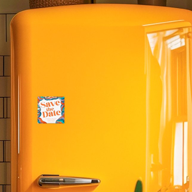 Imã Salve a Data Único Ousado Boho Groovy Retro Ondula (Criador carregado)