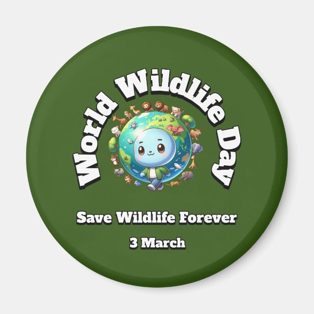 Imã Salve a vida selvagem. Dia Mundial da Natureza (Frente)