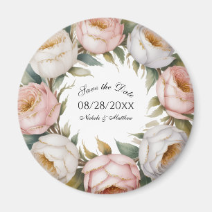 Imã Salve e Rosa Marfim Floral Save the Date
