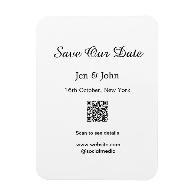 Ímã Salve nossa data Leia QR para detalhes nome data s (Vertical)