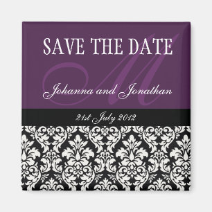Imã salve o dia roxo do monograma do damasco