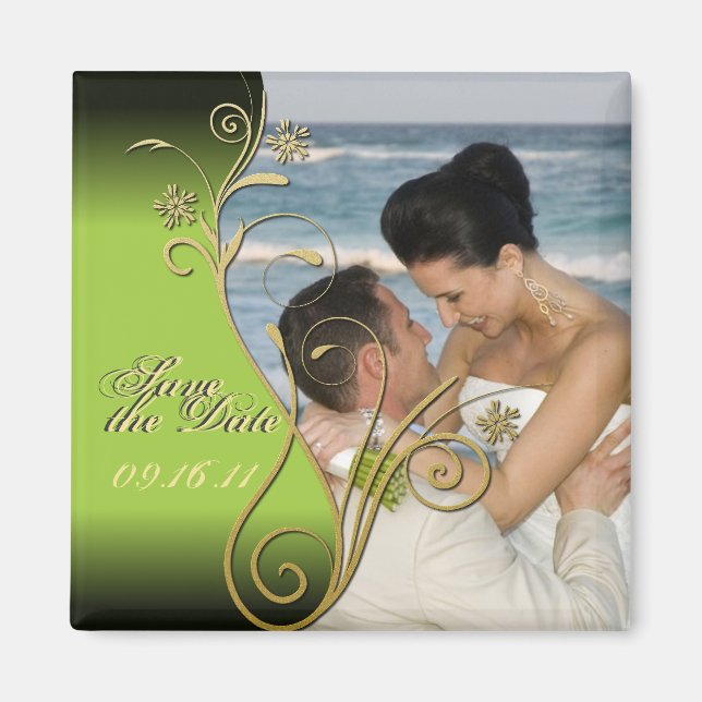 Imã Salve o Magneta Floral Verde e Dourado Clássico de (Frente)