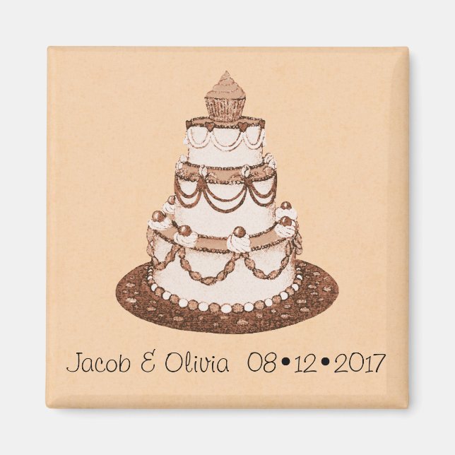 Imã Salve o Magnete de Bolo de Data de Casamento (Frente)