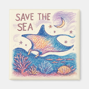 Imã Salve o Mar - Arte Oceânica a Lápis de Cor
