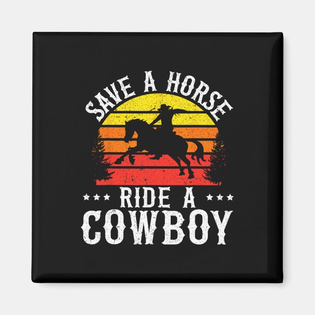 Imã Salve Um Cavalo De Um Vaqueiro Rodeio Ocidental (Frente)