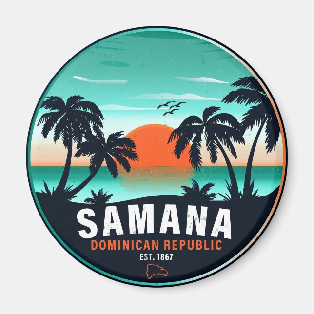 Imã Samaná Beach Dominicana Retro Sunset Souvenir 60s (Frente)