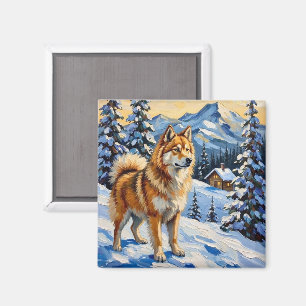 Imã Samoyed Antigo em Paisagem Alpina de Natal