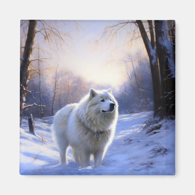 Imã Samoyed Deixe Nevar Natal (Frente)
