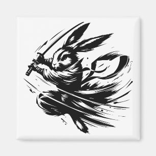 Imã Samurai Bunny Black Ink Warrior Rabbit