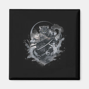 Imã Samurai Cat Anime Japonês Ninja Warrior Aestético